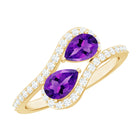 Rosec Jewels-Vintage Inspired Amethyst 2 Stone Bypass Engagement Ring with Diamond