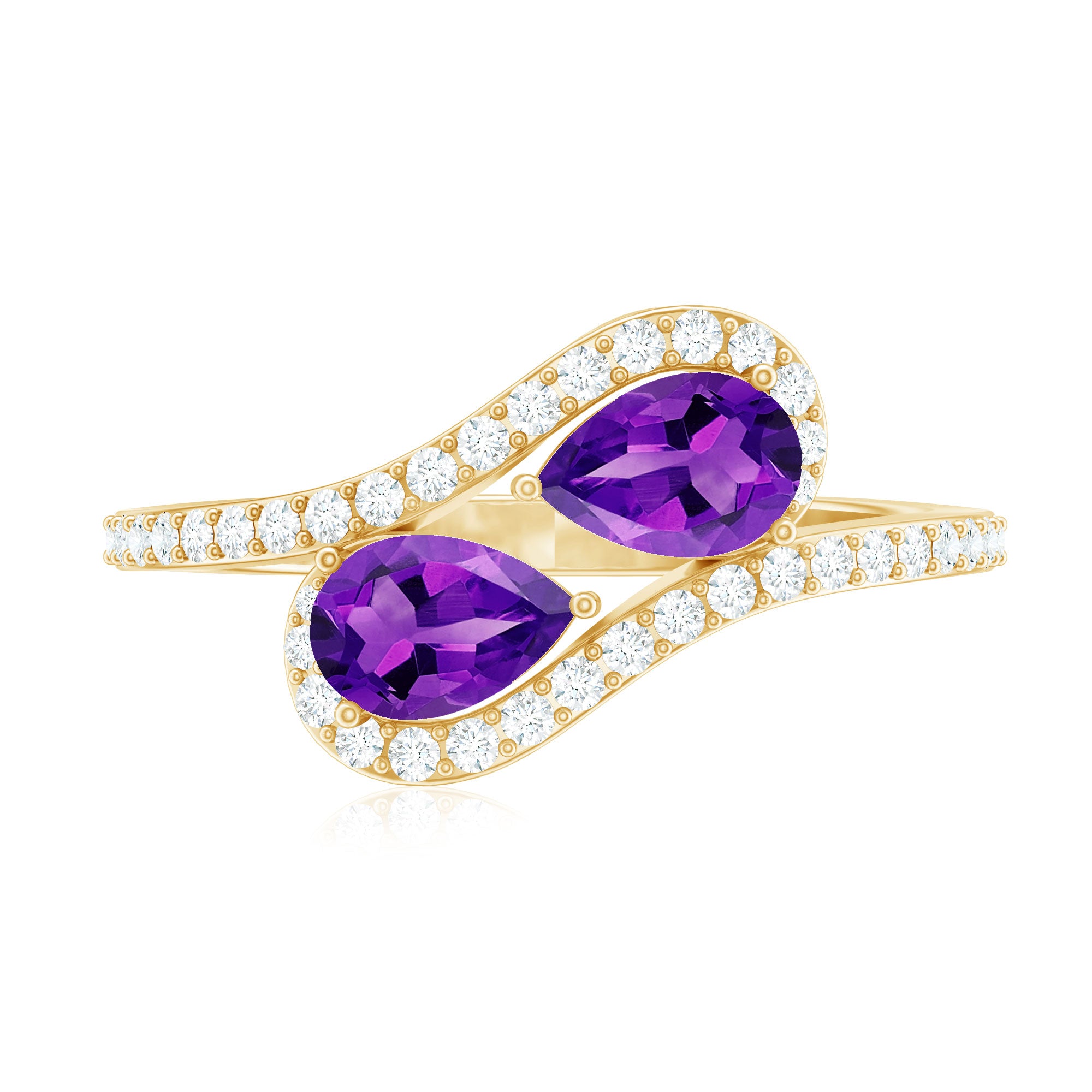 Rosec Jewels-Vintage Inspired Amethyst 2 Stone Bypass Engagement Ring with Diamond