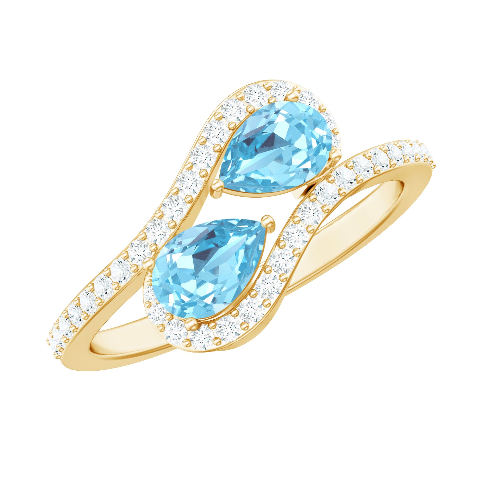 0.7 Carat Aquamarine Two Stone Engagement Ring with Diamond AAA - Rosec Jewels