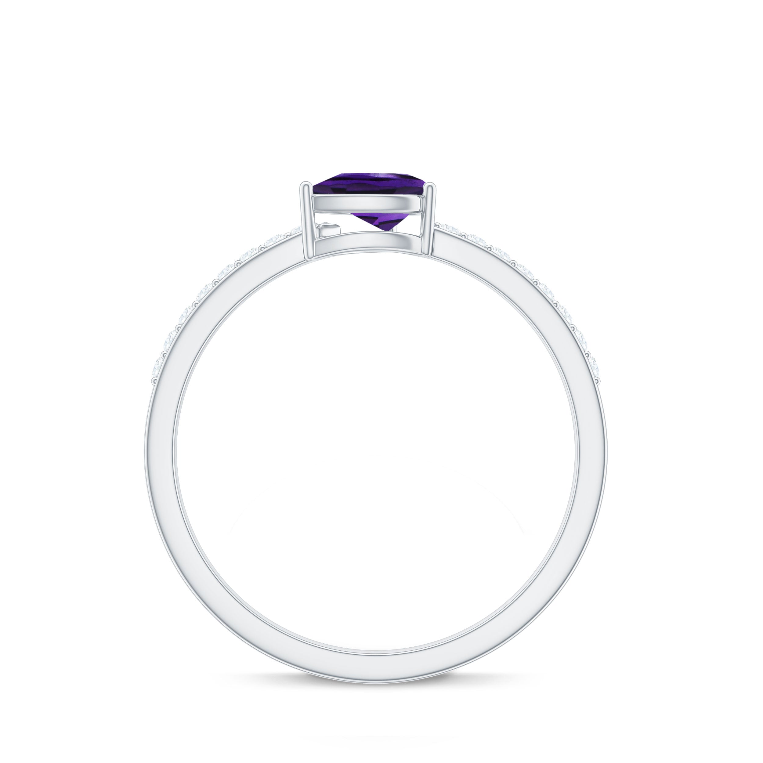 Rosec Jewels-Natural 1 Carat Pear Shaped Amethyst Engagement Ring with Diamond