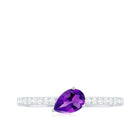 Rosec Jewels-Natural 1 Carat Pear Shaped Amethyst Engagement Ring with Diamond