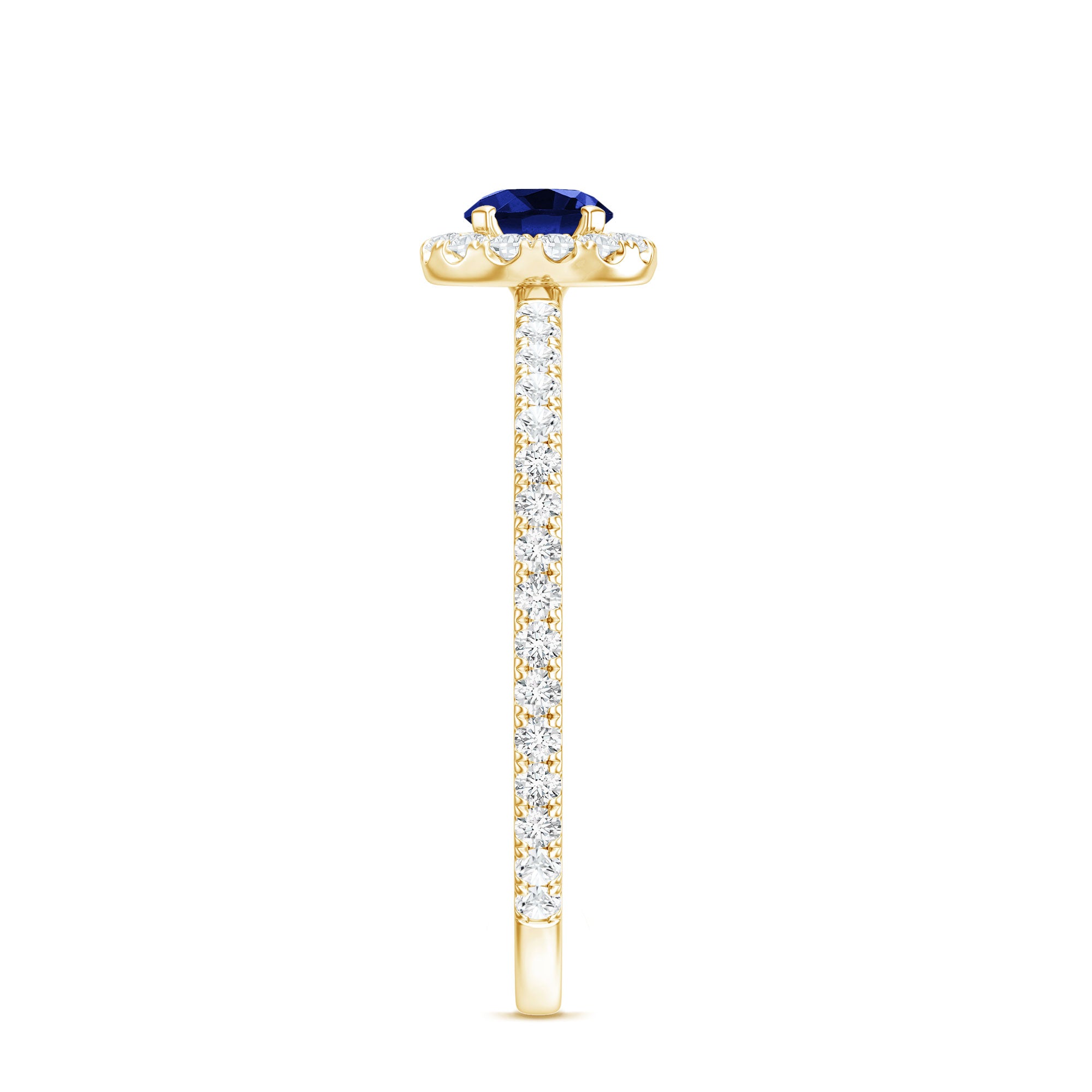 Lab Grown Blue Sapphire and Diamond Minimal Engagement Ring AAAA - Rosec Jewels