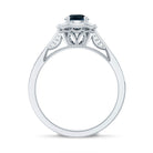 Rosec Jewels-Vintage Looking London Blue Topaz Engagement Ring with Diamond Halo