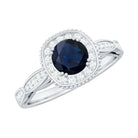 Rosec Jewels-Round 0.9 Carat Blue Sapphire Antique Engagement Ring with Diamond Halo