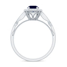Rosec Jewels-Round 0.9 Carat Blue Sapphire Antique Engagement Ring with Diamond Halo