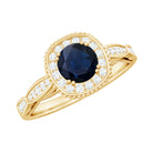 Rosec Jewels-Round 0.9 Carat Blue Sapphire Antique Engagement Ring with Diamond Halo