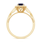 Rosec Jewels-Round 0.9 Carat Blue Sapphire Antique Engagement Ring with Diamond Halo