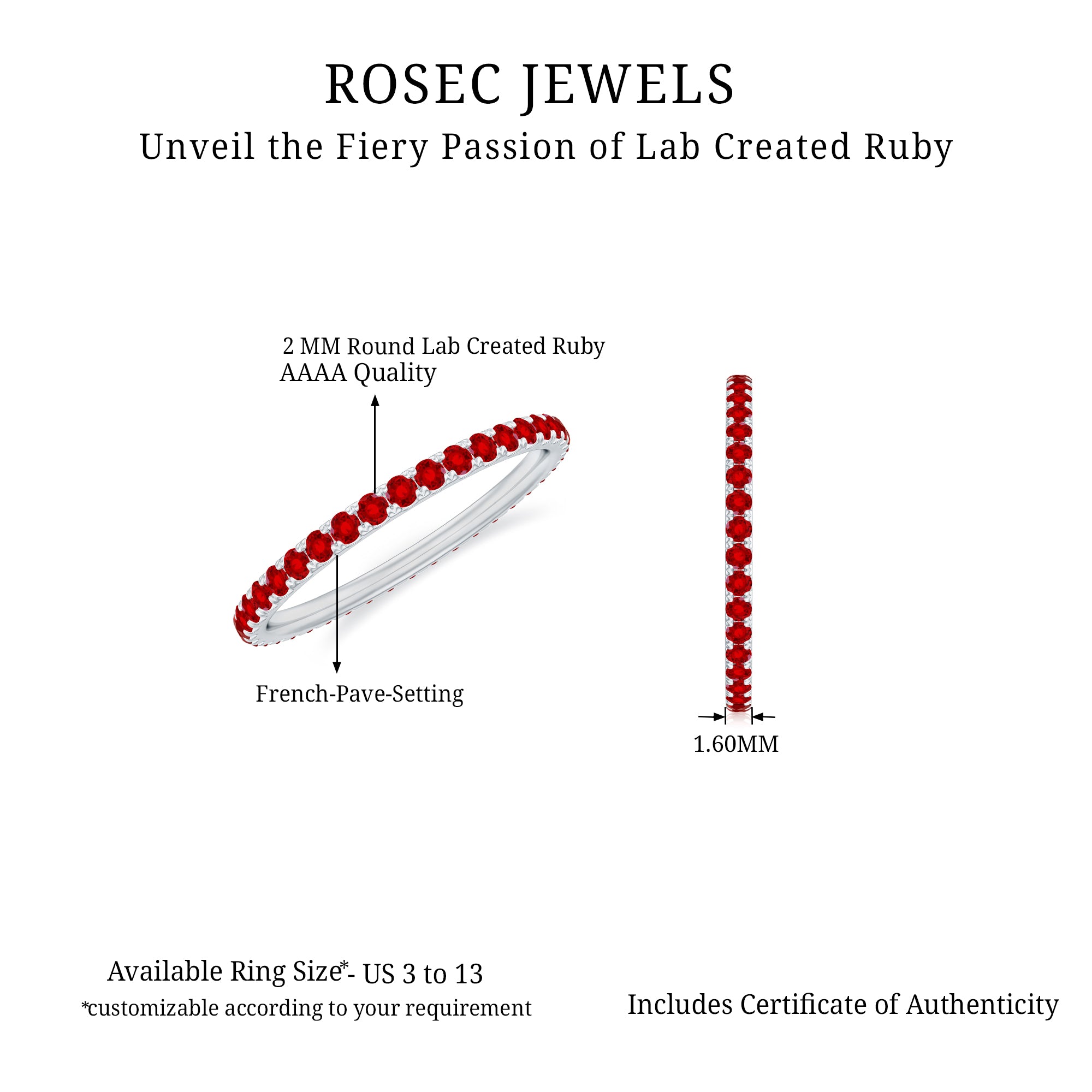 Rosec Jewels-French Pave Set Lab Grown Ruby Stackable Eternity Band