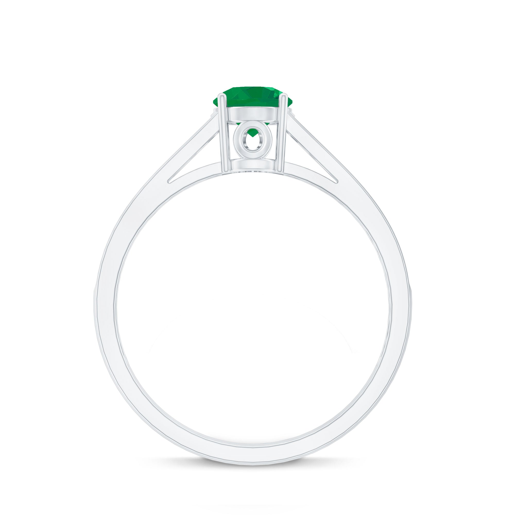 Genuine 5mm Emerald Solitaire Engagement Ring with Diamond Side Stones AAA - Rosec Jewels