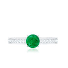 Genuine 5mm Emerald Solitaire Engagement Ring with Diamond Side Stones AAA - Rosec Jewels