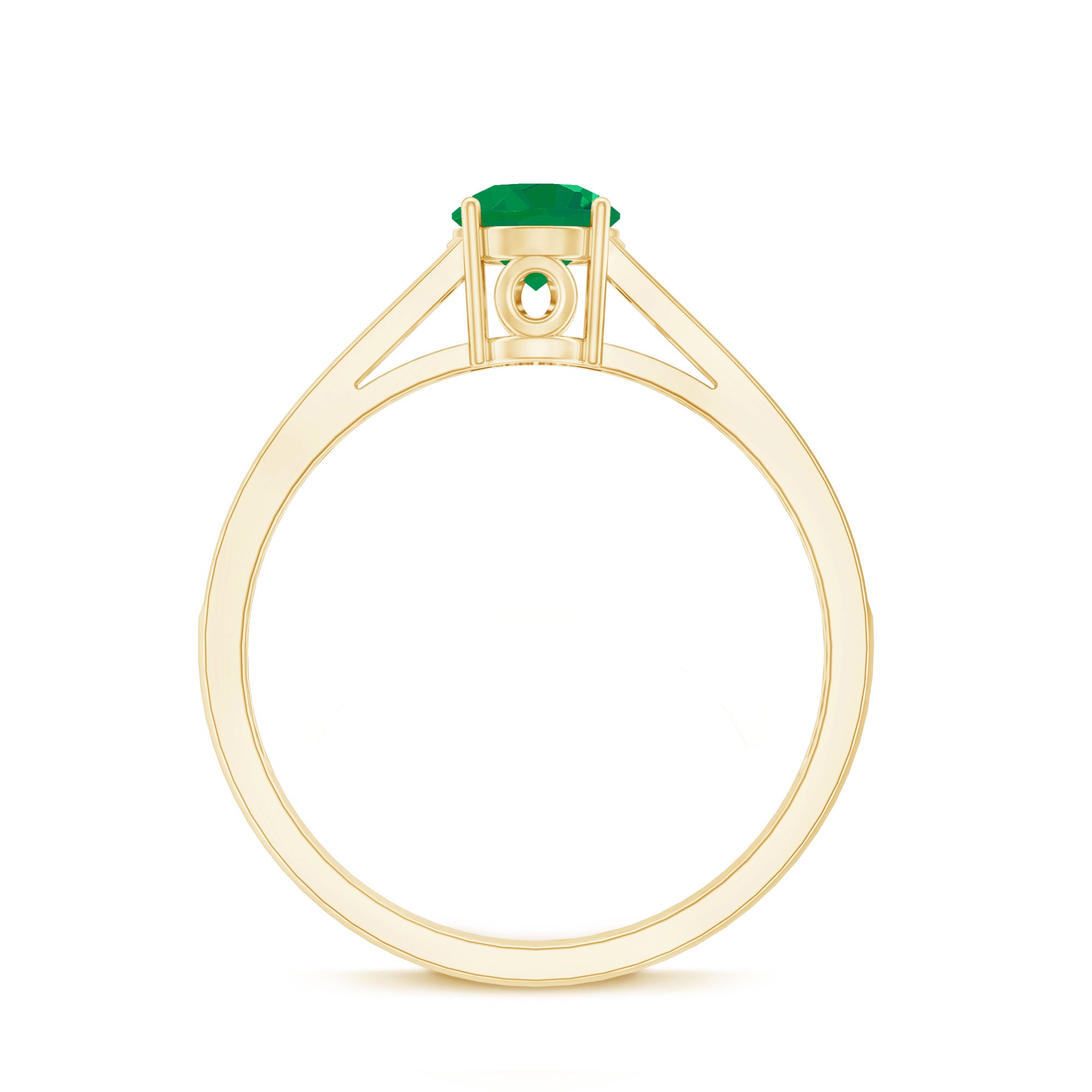 Genuine 5mm Emerald Solitaire Engagement Ring with Diamond Side Stones AAA - Rosec Jewels