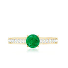 Genuine 5mm Emerald Solitaire Engagement Ring with Diamond Side Stones AAA - Rosec Jewels