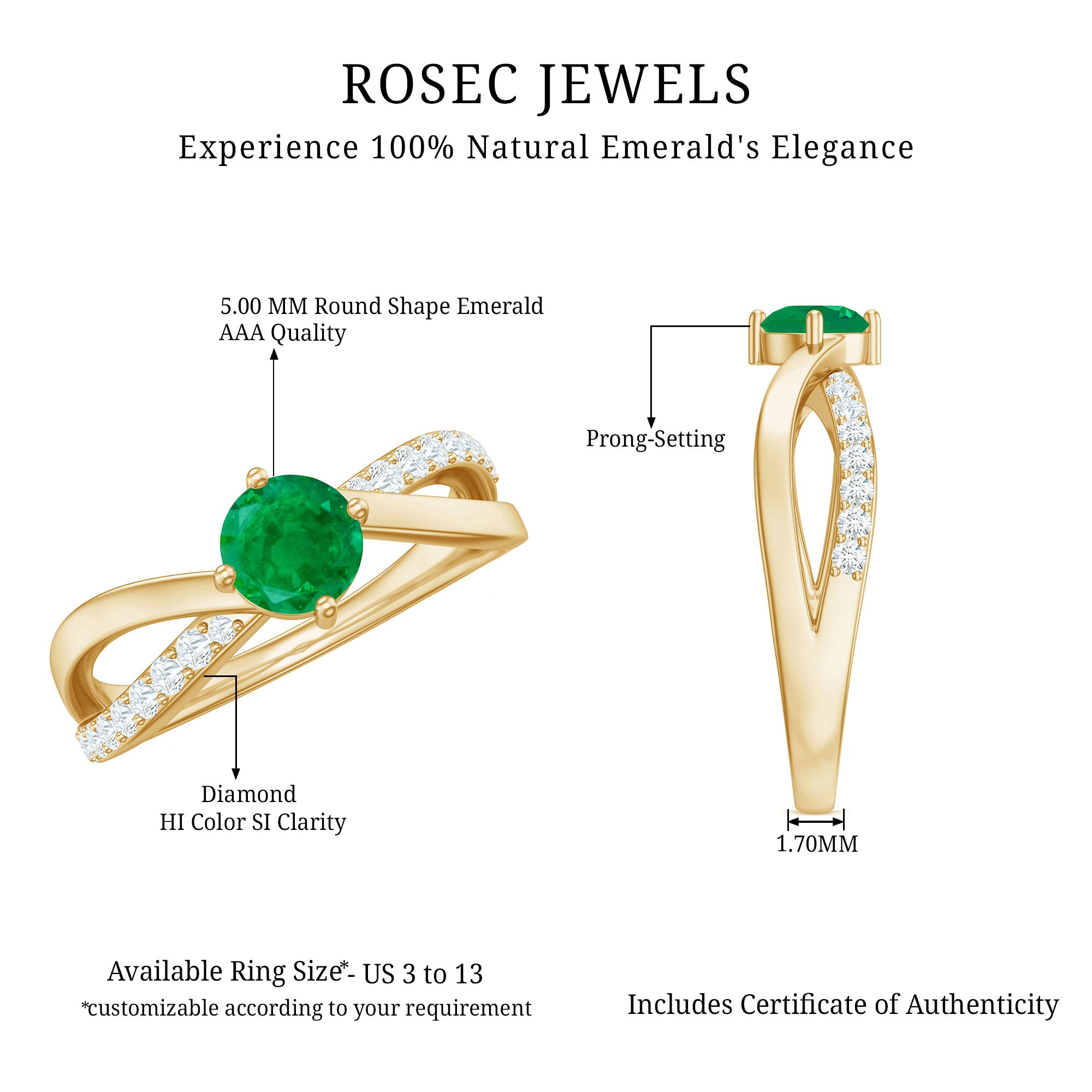Rosec Jewels-Real Emerald Infinity Promise Ring with Diamond