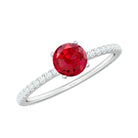 Rosec Jewels-Round Cut Lab Grown Ruby Engagement Ring with Diamond