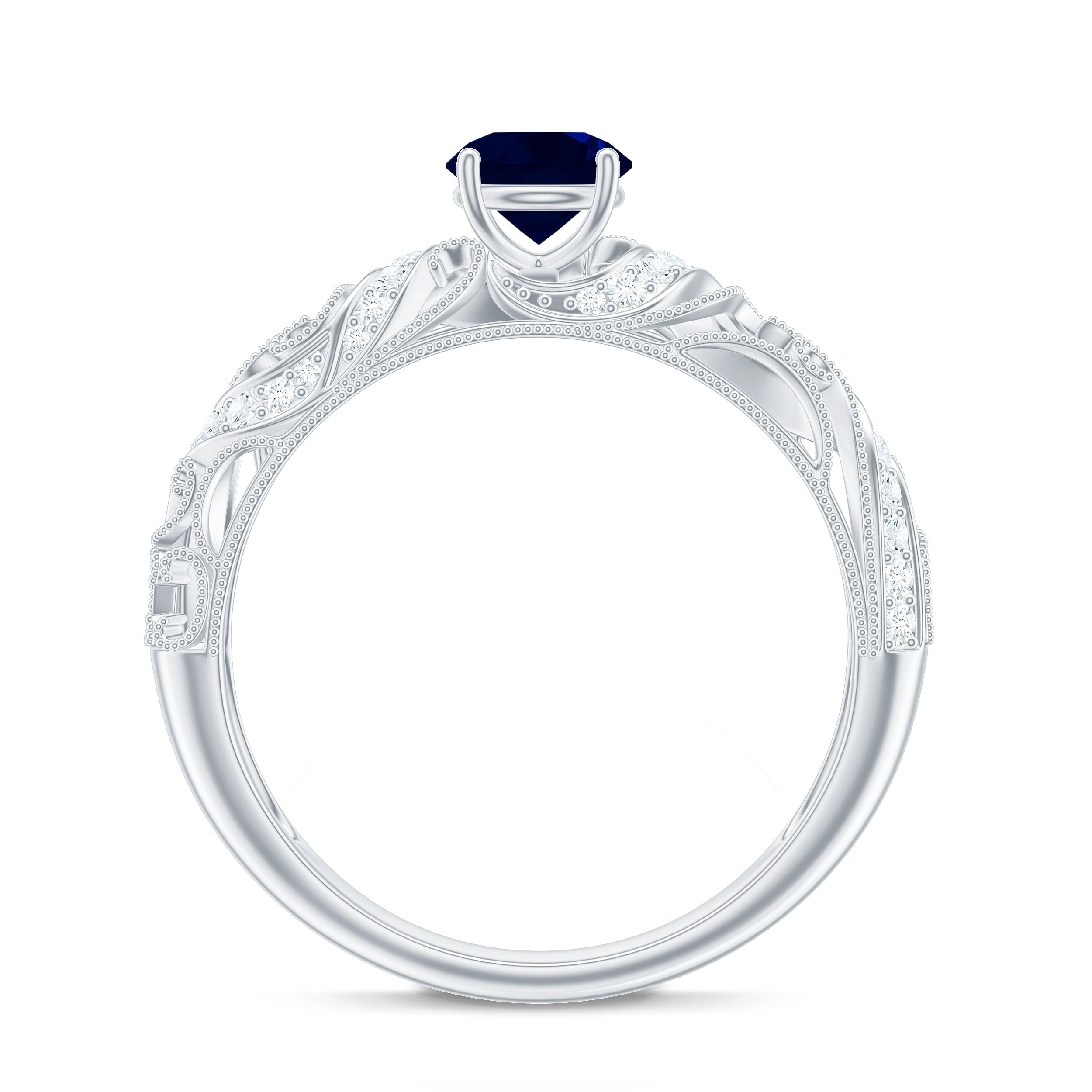 Certified 0.9 Carat Real Blue Sapphire and Diamond Vintage Looking Engagement Ring AAA - Rosec Jewels