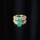Rosec Jewels-Vintage Looking Emerald and Diamond Engagement Ring for Women