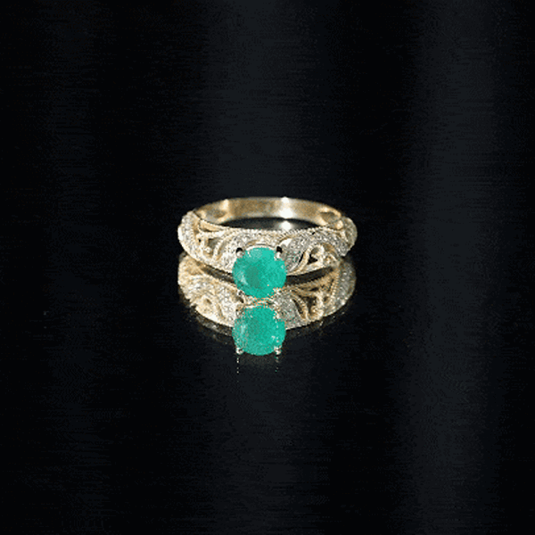Rosec Jewels-Vintage Looking Emerald and Diamond Engagement Ring for Women