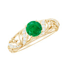 Rosec Jewels-Vintage Looking Emerald and Diamond Engagement Ring for Women