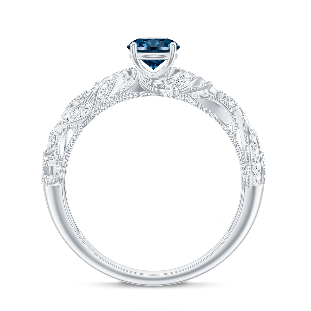 Vintage London Blue Topaz and Diamond Engagement Ring AAA - Rosec Jewels