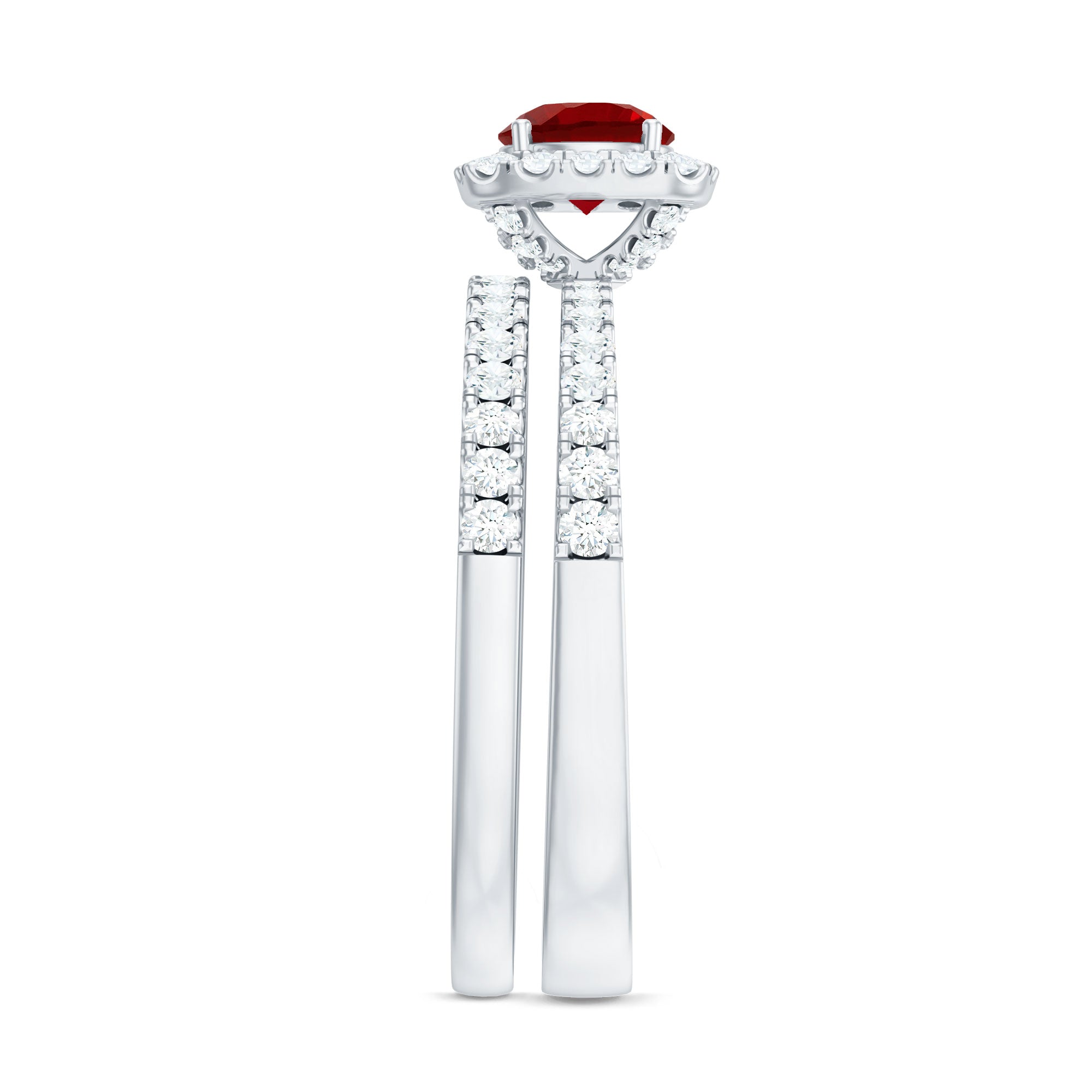 Vintage Inspired Created Ruby and Diamond Wedding Band Ring AAAA - Rosec Jewels