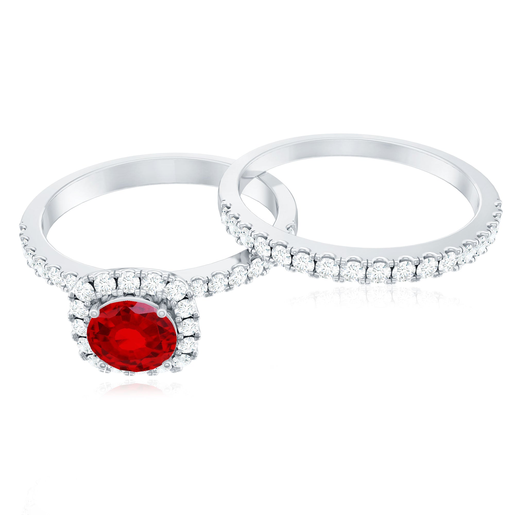 Vintage Inspired Created Ruby and Diamond Wedding Band Ring AAAA - Rosec Jewels