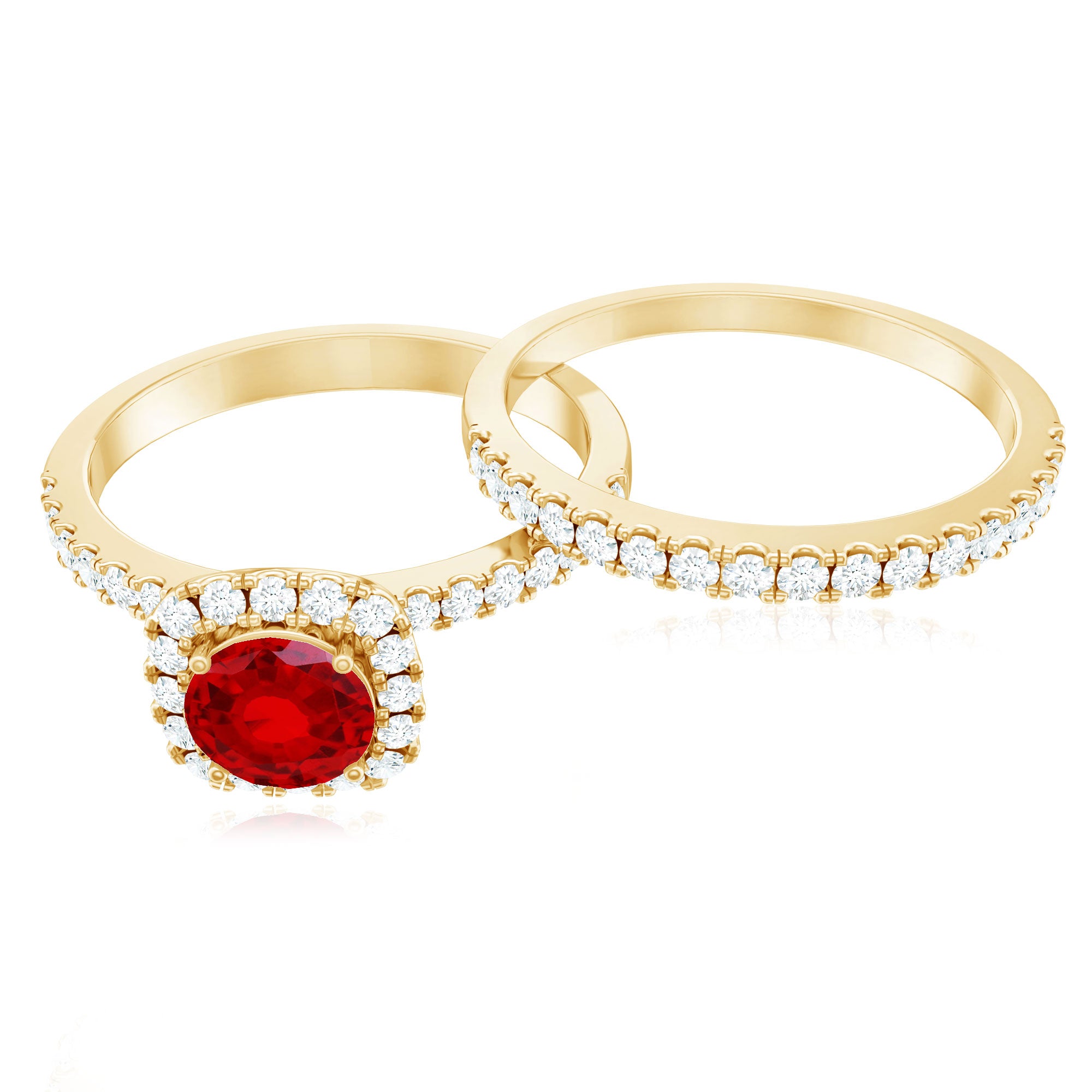 Vintage Inspired Created Ruby and Diamond Wedding Band Ring AAAA - Rosec Jewels