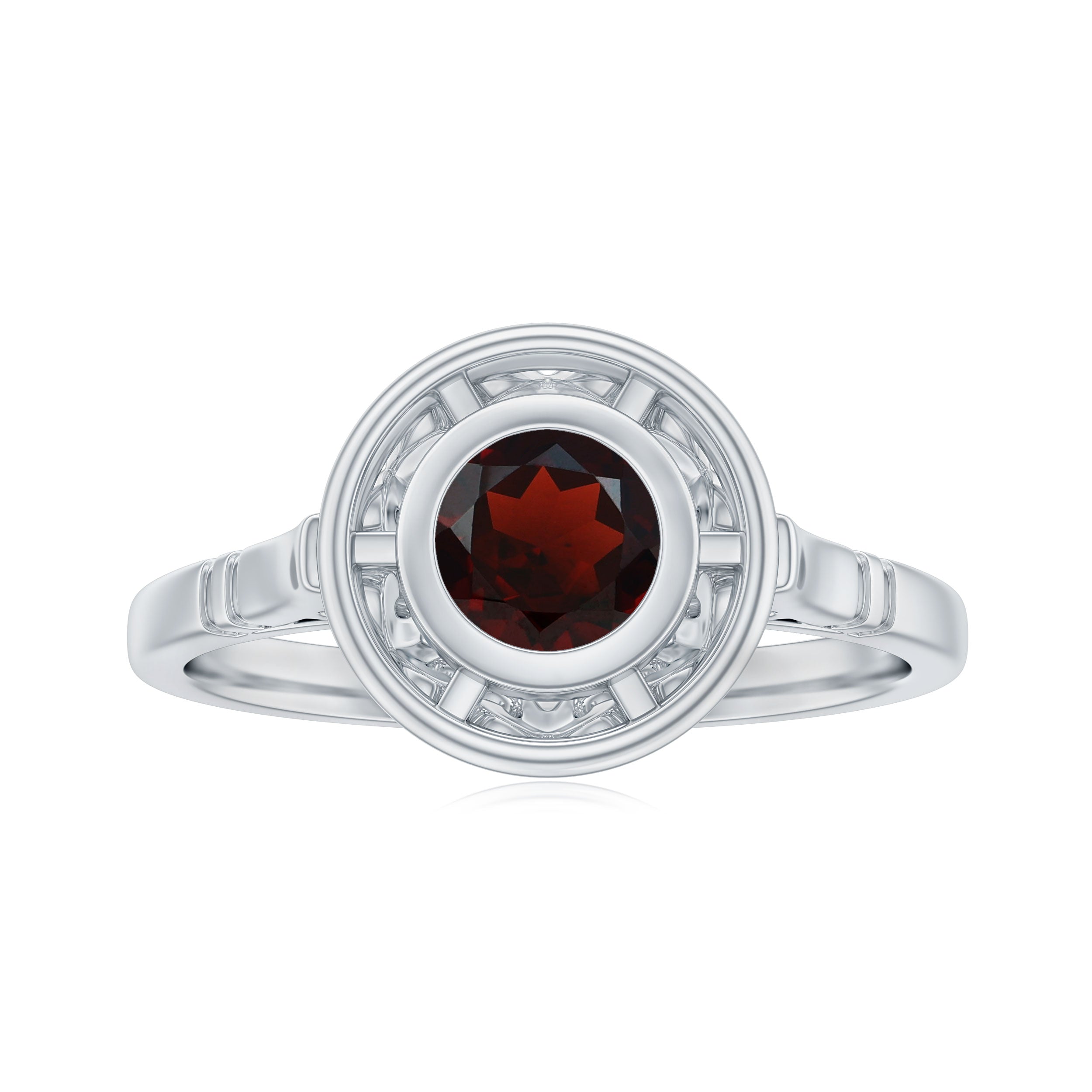 Vintage Looking Garnet Engagement Ring in Bezel Setting AAA - Rosec Jewels
