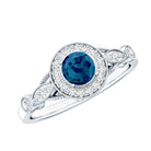 5mm London Blue Topaz Antique Engagement Ring with Diamond Halo AAA - Rosec Jewels