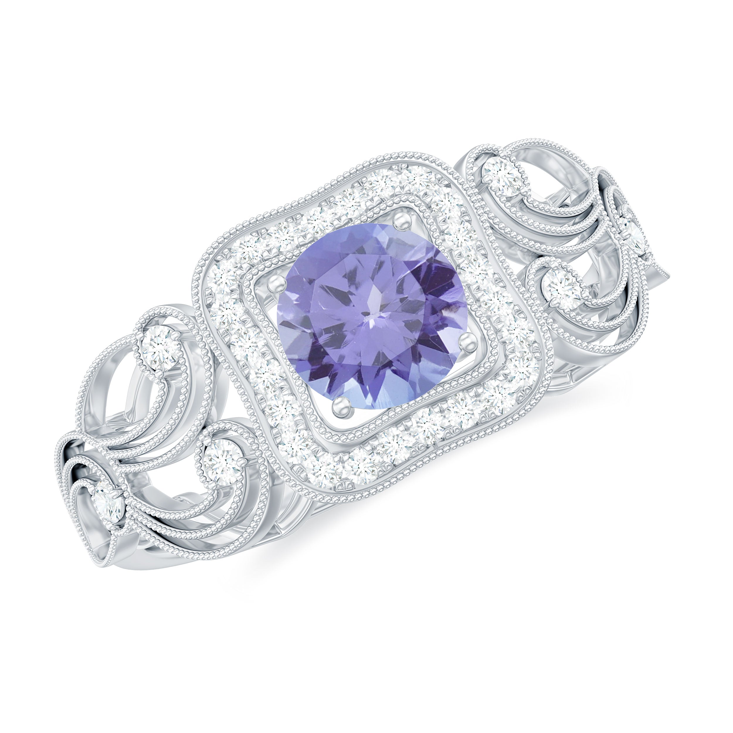 Rosec Jewels-Tanzanite Vintage Looking Engagement Ring with Diamond Halo