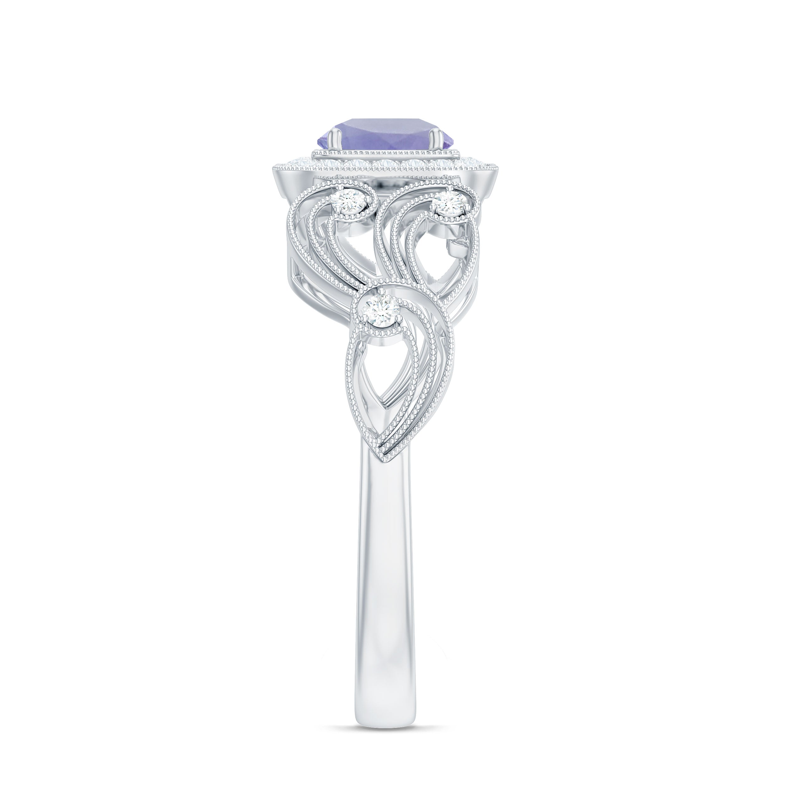 Rosec Jewels-Tanzanite Vintage Looking Engagement Ring with Diamond Halo