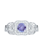 Rosec Jewels-Tanzanite Vintage Looking Engagement Ring with Diamond Halo