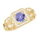 Rosec Jewels-Tanzanite Vintage Looking Engagement Ring with Diamond Halo