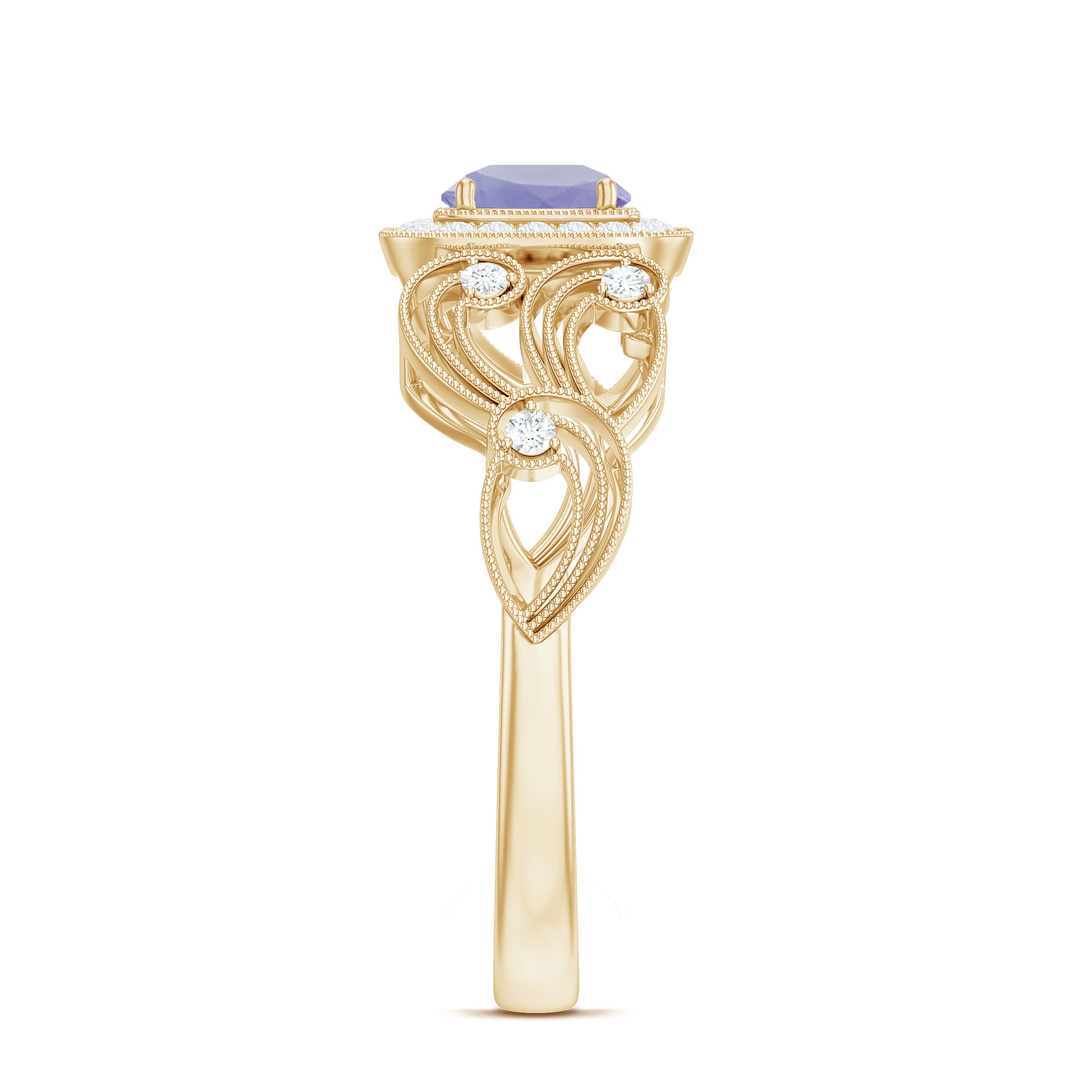 Rosec Jewels-Tanzanite Vintage Looking Engagement Ring with Diamond Halo