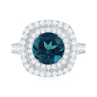 8mm Round London Blue Topaz Double Halo Engagement Ring with Moissanite AAA - Rosec Jewels