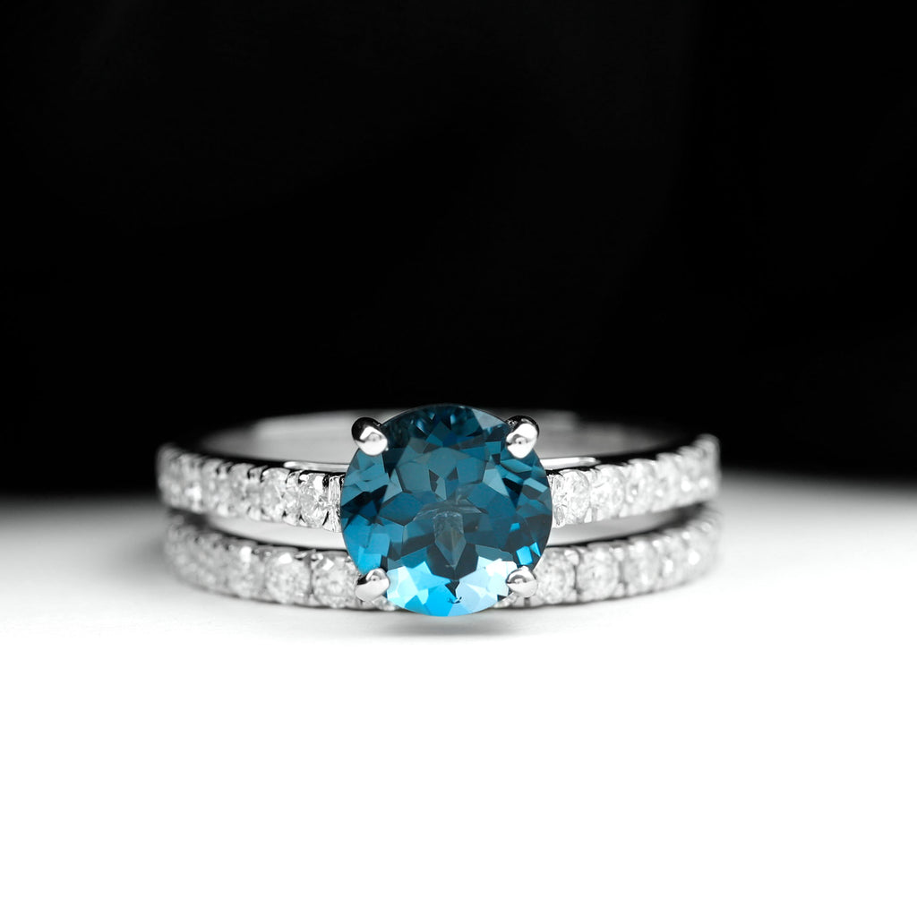 3.75 CT London Blue Topaz Solitaire Ring Set with Moissanite Eternity Band London Blue Topaz - ( AAA ) - Quality - Rosec Jewels