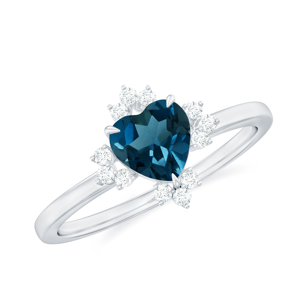 1 CT Heart Shape London Blue Topaz Ring with Diamond Accent London Blue Topaz - ( AAA ) - Quality - Rosec Jewels