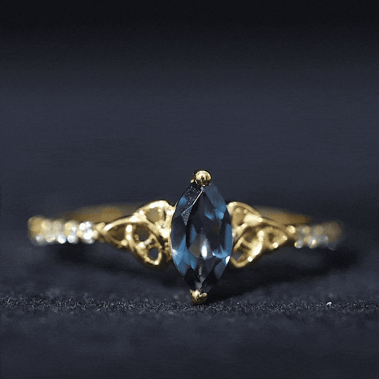 0.74 Carat Marquise Cut London Blue Topaz Celtic Engagement Ring with Diamond AAA - Rosec Jewels