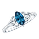 0.74 Carat Marquise Cut London Blue Topaz Celtic Engagement Ring with Diamond AAA - Rosec Jewels