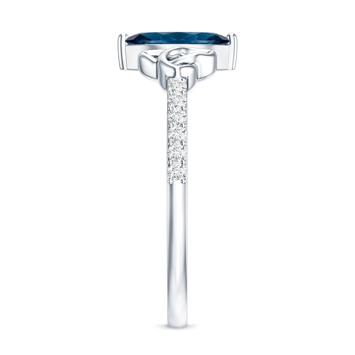 0.74 Carat Marquise Cut London Blue Topaz Celtic Engagement Ring with Diamond AAA - Rosec Jewels