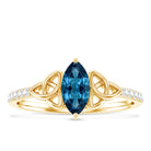 0.74 Carat Marquise Cut London Blue Topaz Celtic Engagement Ring with Diamond AAA - Rosec Jewels
