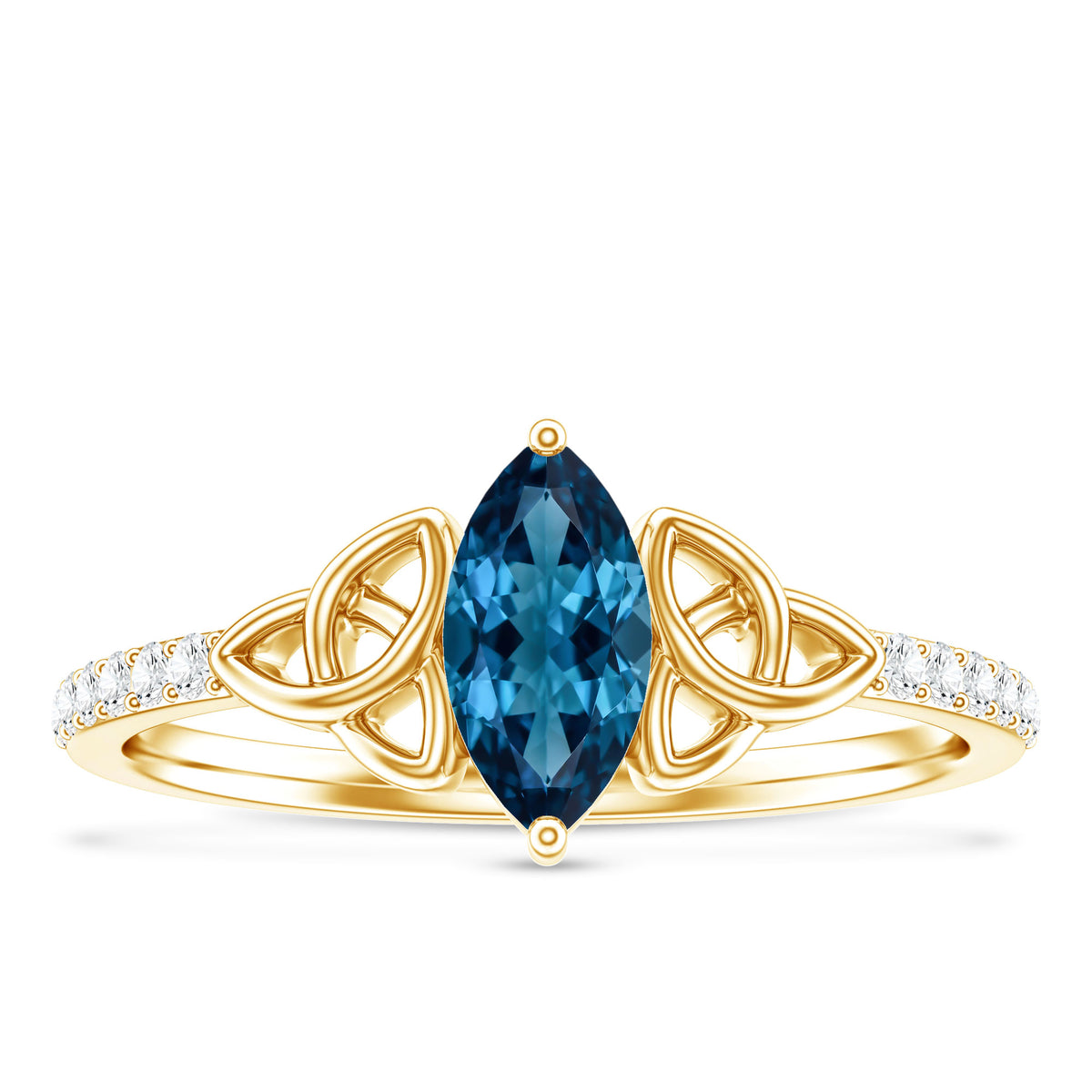 0.74 Carat Marquise Cut London Blue Topaz Celtic Engagement Ring with Diamond AAA - Rosec Jewels