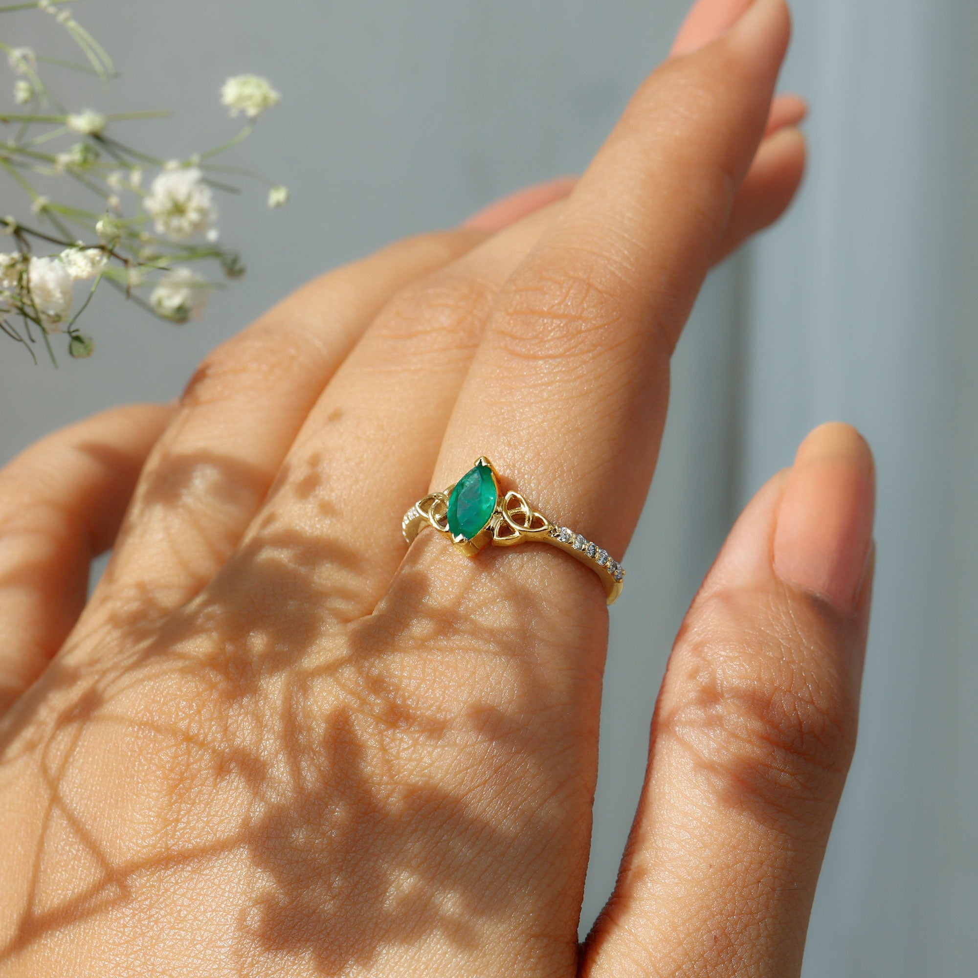 Marquise Cut Emerald Celtic Knot Engagement Ring with Diamonds AAA - Rosec Jewels