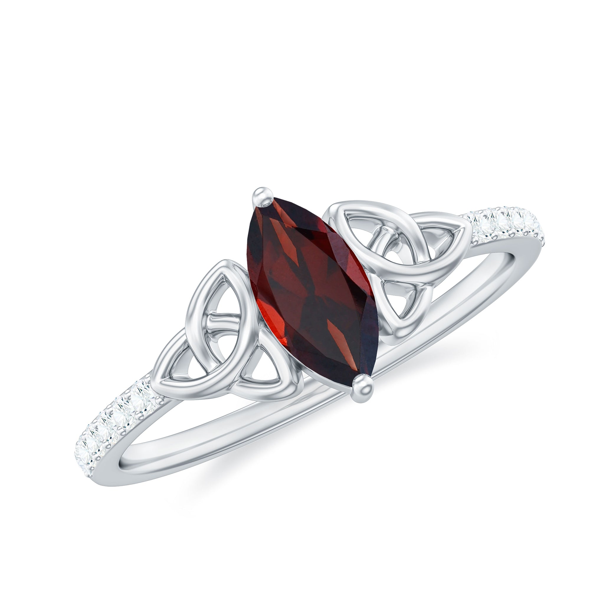Rosec Jewels-Real Garnet Diamond Marquise Engagement Ring with Celtic Knot