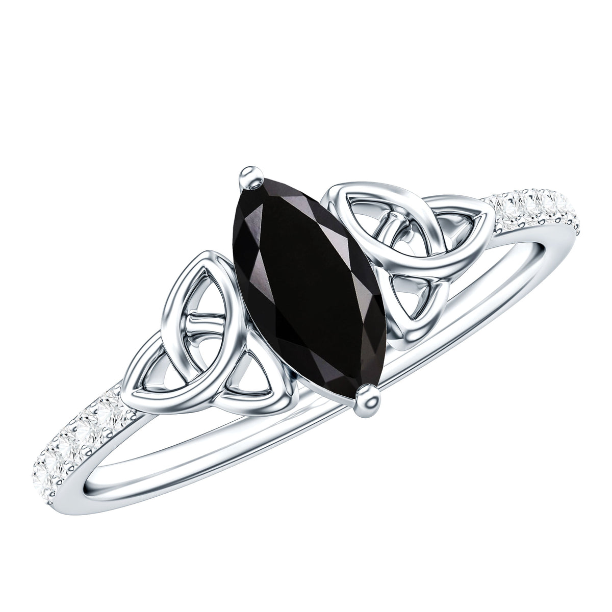0.8 Carat Lab Grown Black and White Diamond Marquise Engagement Ring with Celtic Knot AAAA ( Synthetic ) - Rosec Jewels