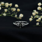 0.8 Carat Lab Grown Black and White Diamond Marquise Engagement Ring with Celtic Knot AAAA ( Synthetic ) - Rosec Jewels