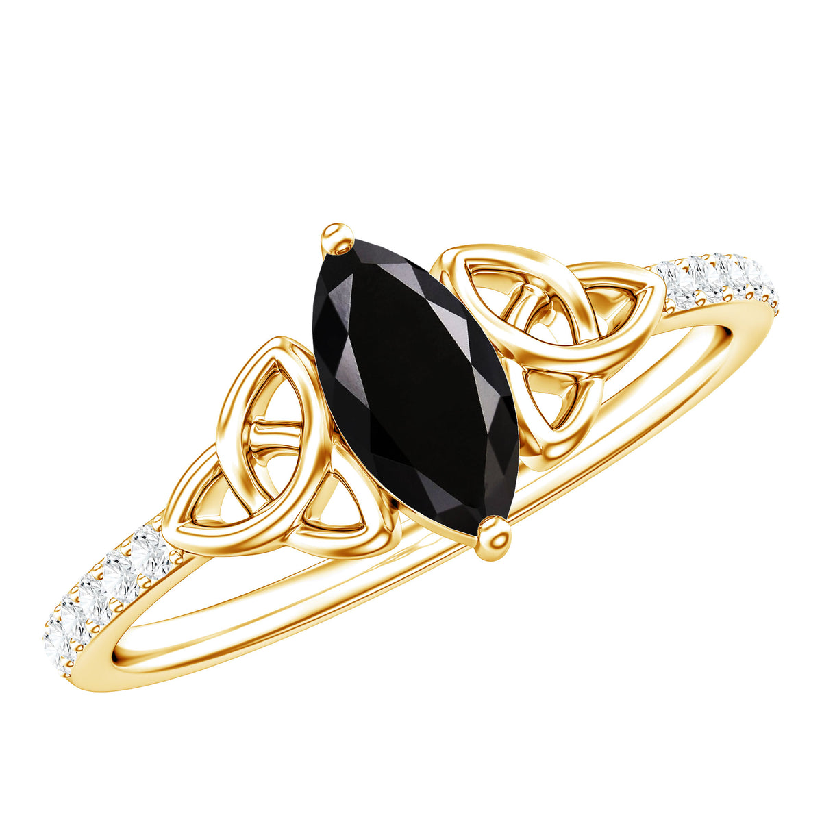 0.8 Carat Lab Grown Black and White Diamond Marquise Engagement Ring with Celtic Knot AAAA ( Synthetic ) - Rosec Jewels