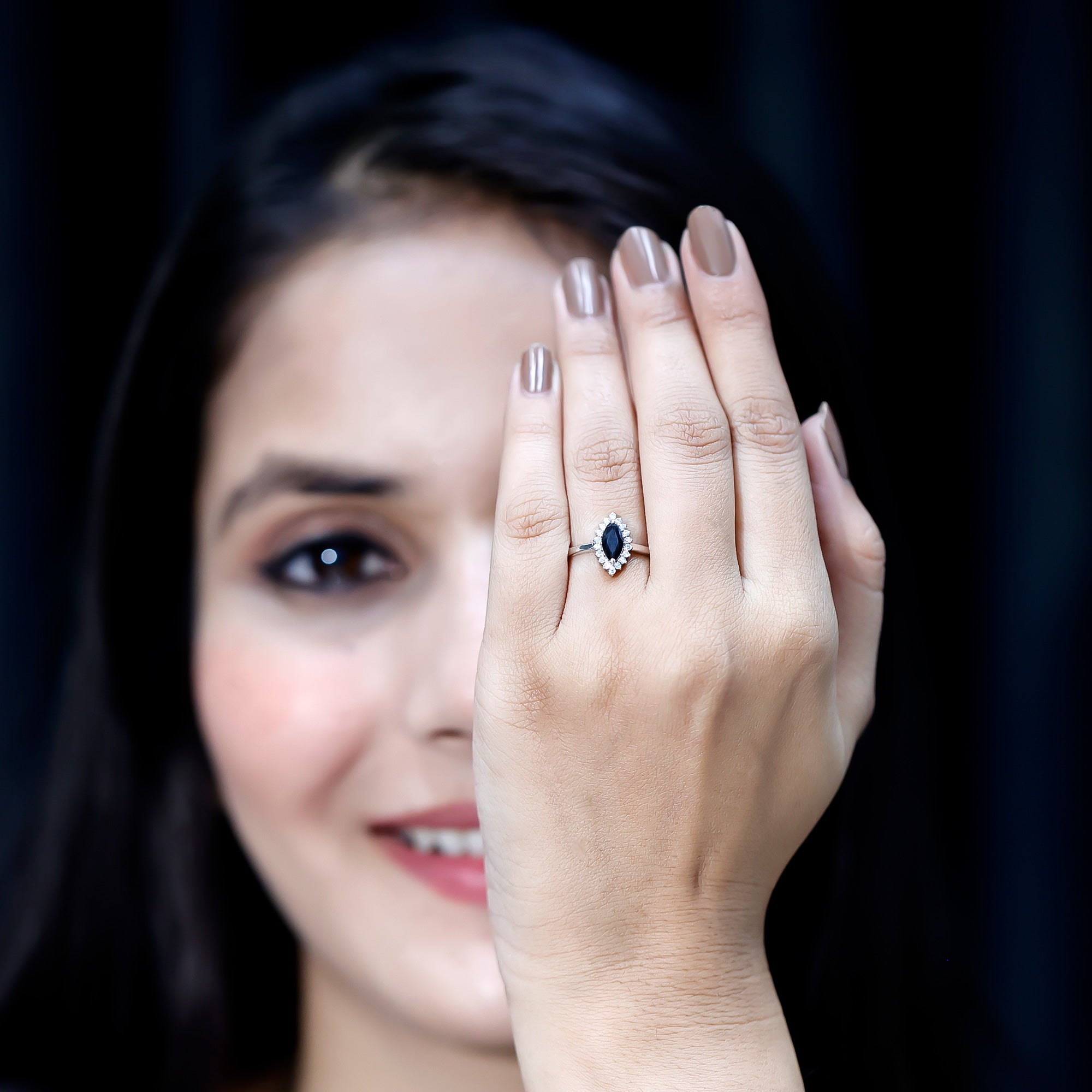 Moissanite Ring Black Marquise Diamond Marquise Cut Lab Grown