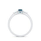 Rosec Jewels-Emerald Cut London Blue Topaz Engagement Ring with Diamond Trio