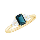 Rosec Jewels-Emerald Cut London Blue Topaz Engagement Ring with Diamond Trio