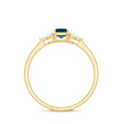 Rosec Jewels-Emerald Cut London Blue Topaz Engagement Ring with Diamond Trio